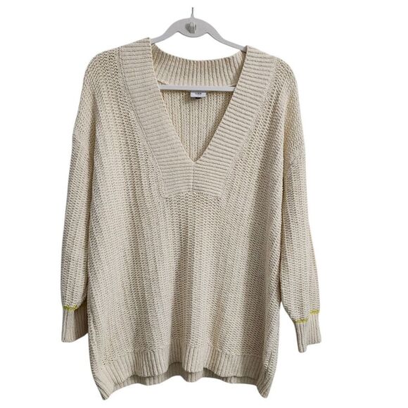 Cabi Sweater Womens Medium Ivory Croquet Pullover Alabaster Cotton V-Neck #6233‎ - Picture 1 of 8
